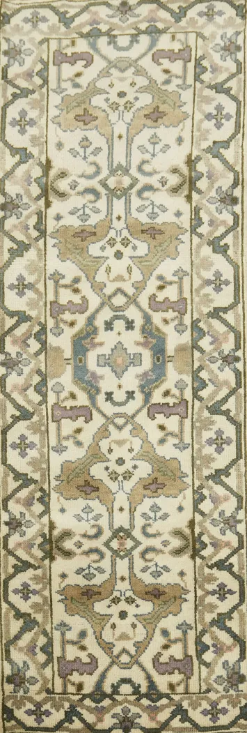 Classic Beige and Green Rug Perfect for Narrow Spaces 7' 8'' X 2' 7''