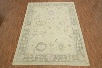 Neutral-Toned Vegetable Dye Oushak Turkish Rug with Subtle Hues 10x14
