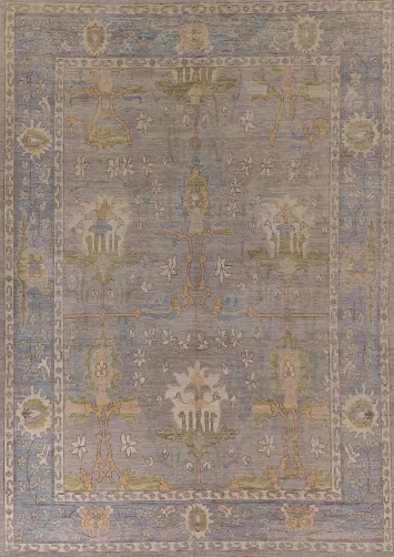 Vegetable Dye Floral Oushak Turkish Area Rug 9x12