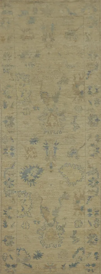 Earth Tone Wool Oushak Vegetable Dye Runner Rug 3x10