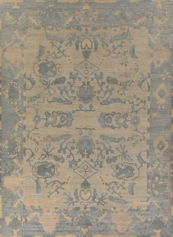 Vegetable Dye Floral Oushak Turkish Area Rug 10x12