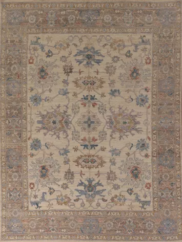 Beige Floral Oushak Vegetable Dye Area Rug 8x10