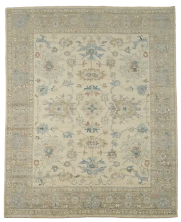 Beige Floral Oushak Vegetable Dye Area Rug 8x10
