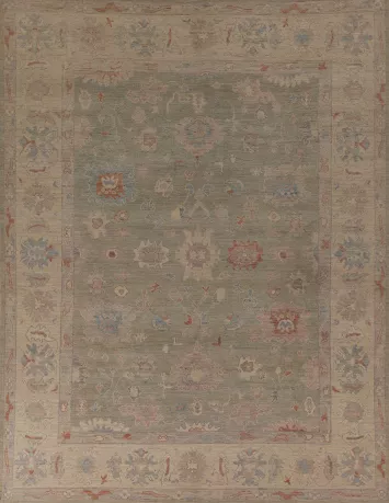 Green Floral Oushak Vegetable Dye Area Rug 8x10