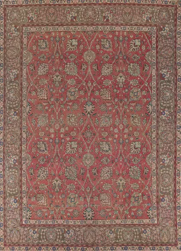 All-Over Pink Floral Tabriz Persian Area Rug 10x13