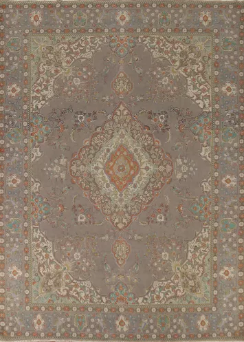 Gray Wool Distressed Tabriz Persian Area Rug 10x13