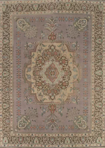 Gray Geometric Tabriz Persian Area Rug 10x13