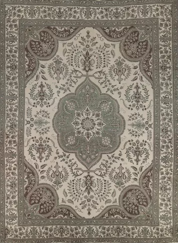 Ivory Wool Handmade Tabriz Persian Area Rug 10x13
