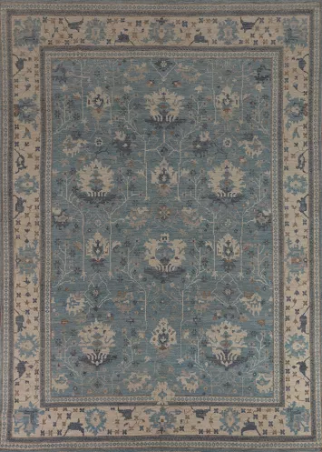 Handmade Blue Oushak Vegetable Dye Area Rug 9x12