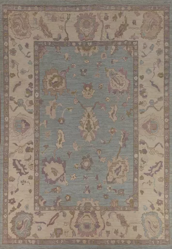 Light Blue Wool Oushak Vegetable Dye Area Rug 9x12
