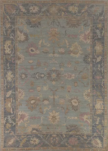 Light Blue Turkish Oushak Vegetable Dye Area Rug 9x12