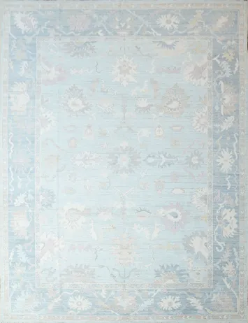 Exquisite Soft Blue Vintage-Style Oushak Turkish Area Rug 9x12 ft