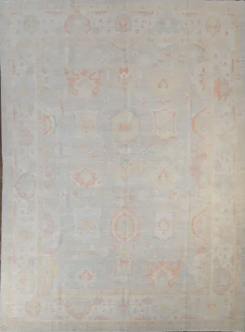 Subtle pastel Muted Grey Oushak Turkish Area Rug 9x12 ft
