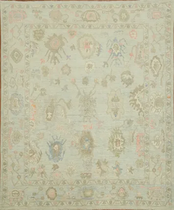 Soft-Hued Pastel Green Oushak Turkish Area Rug for Elegant Home Decor 8x10