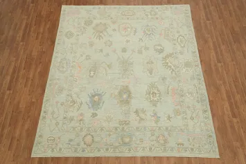 Soft-Hued Pastel Green Oushak Turkish Area Rug for Elegant Home Decor 8x10