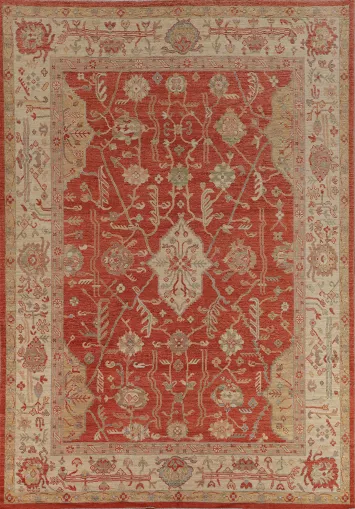 Orange Turkish Wool Oushak Vegetable Dye Area Rug 9x12