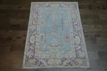 Light Blue Oushak Vegetable Dye Accent Rug 4x6