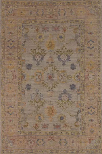 Earth Tone Wool Oushak Vegetable Dye Wool Rug 6x9