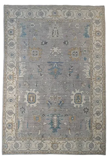 Gray Turkish Wool Oushak Vegetable Dye Area Rug 6x9