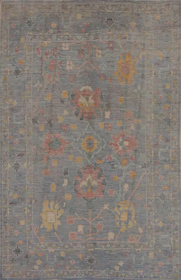 All-Over Blue Oushak Turkish Vegetable Dye Accent Rug 5x7