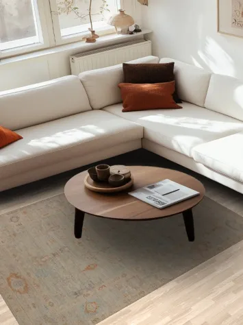 Earth Tone Wool Oushak Vegetable Dye Accent Rug 5x7