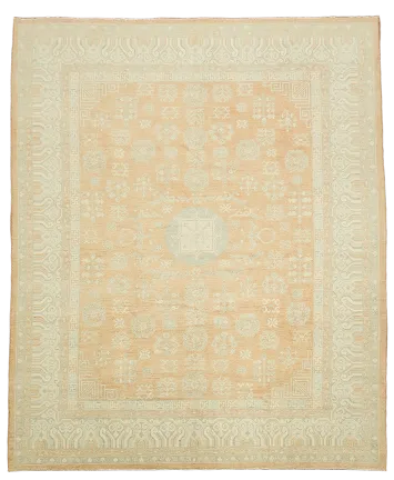 Luxurious Soft Tone Peach & Cream Oushak Palace Wool Turkish Rug 12'x15'