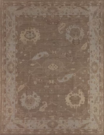 Brown Floral Oushak Vegetable Dye Wool Area Rug 8x10