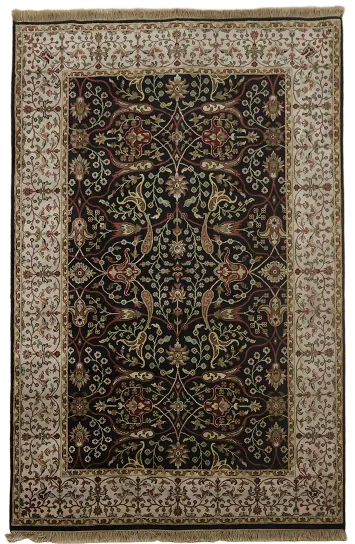 Handmade Black Agra Oriental Area Rug 6x9