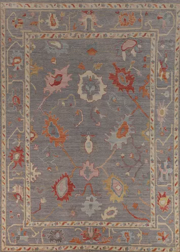 Vegetable Dye Gray Oushak Turkish Area Rug 9x12