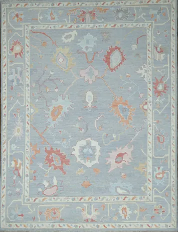 Vegetable Dye Gray Oushak Turkish Area Rug 9x12