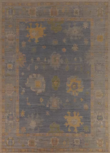 Blue Vegetable Dye Oushak Turkish Area Rug 10x12