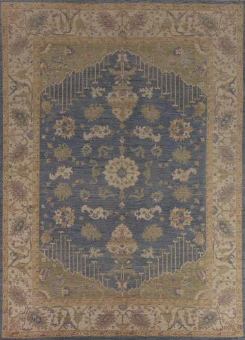 Vegetable Dye Blue Oushak Turkish Area Rug 9x12