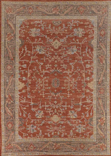 Orange Oushak Vegetable Dye Wool Area Rug 9x12