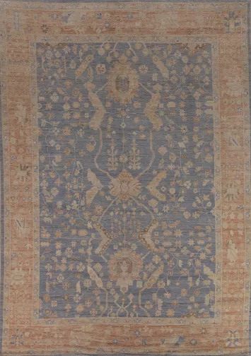 Blue Oushak Vegetable Dye Turkish Area Rug 9x12