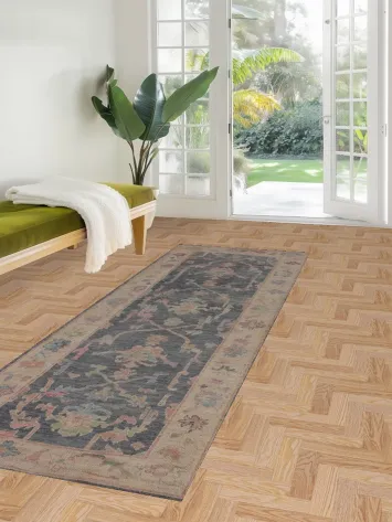 Vegetable Dye Oushak Turkish Runner Rug 3x9