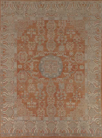 Orange Oushak Vegetable Dye Turkish Area Rug 8x10