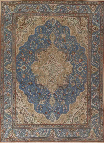 Blue Floral Tabriz Persian Area Rug 10x13