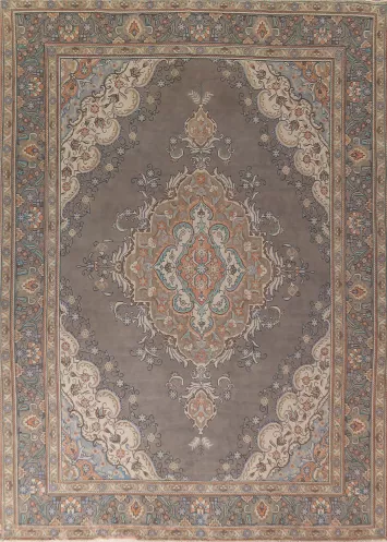 Vintage Gray Tabriz Persian Area Rug 10x13