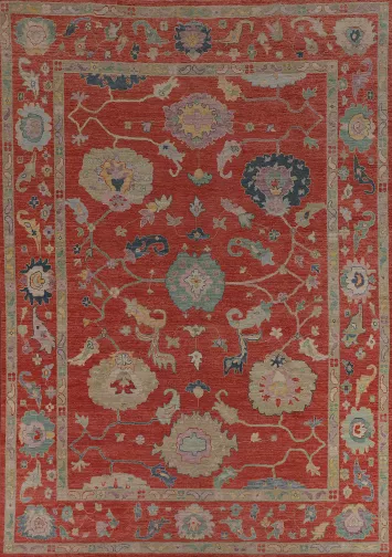 All-Over Orange Oushak Vegetable Dye Area Rug 9x12