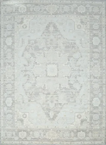 Vegetable Dye Muted Grey Oushak Turkish Area Rug 9x12