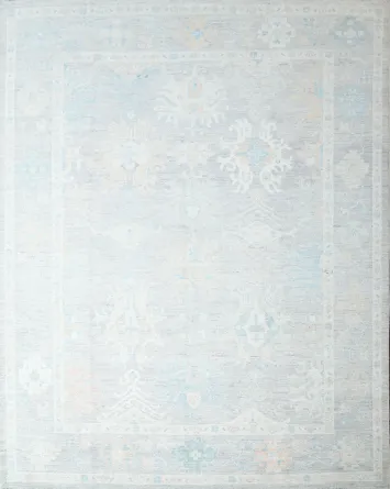 Vintage-Style Pale Neutral Grey Oushak Turkish Large Rug 9x12 ft