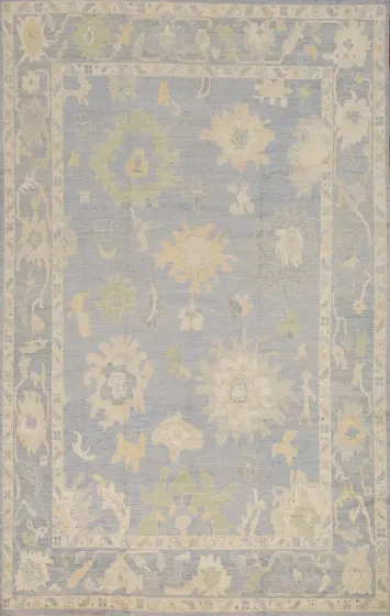 Blue Handmade Oushak Vegetable Dye Turkish Large Rug 10x14