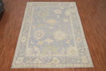 Blue Handmade Oushak Vegetable Dye Turkish Large Rug 10x14