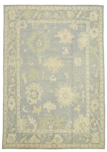 Blue Handmade Oushak Vegetable Dye Turkish Large Rug 10x14