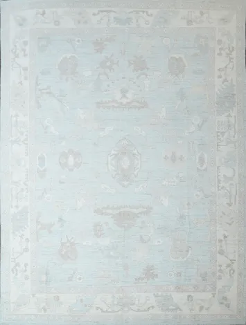 Vegetable Pale Blue Dye Oushak Turkish Area Rug 9x12