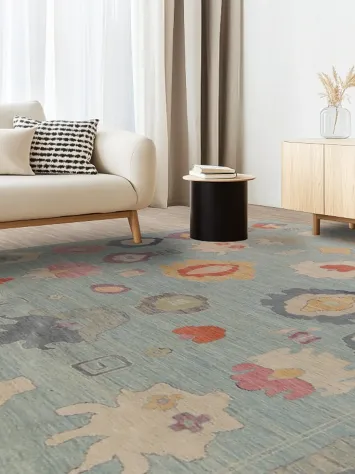 Light Blue Oushak Vegetable Dye Turkish Large Rug 10x14