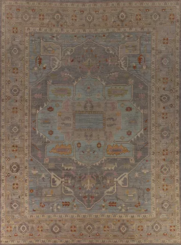 Geometric Gray Oushak Turkish Large Rug 12x15