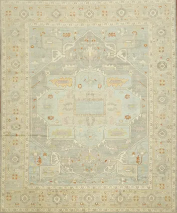 Luxurious Vegetable Dye Muted Gray Oushak Turkish Large Rug 12x15