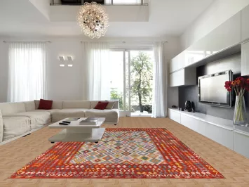 Palace Size Geometric Kilim Reversible Wool Rug 10x16