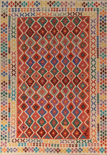 Flat Weave Trellis Kilim Wool Area Rug 8x11